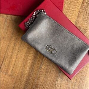 Salvatore Ferragamo Elegant Gray Leather Clutch